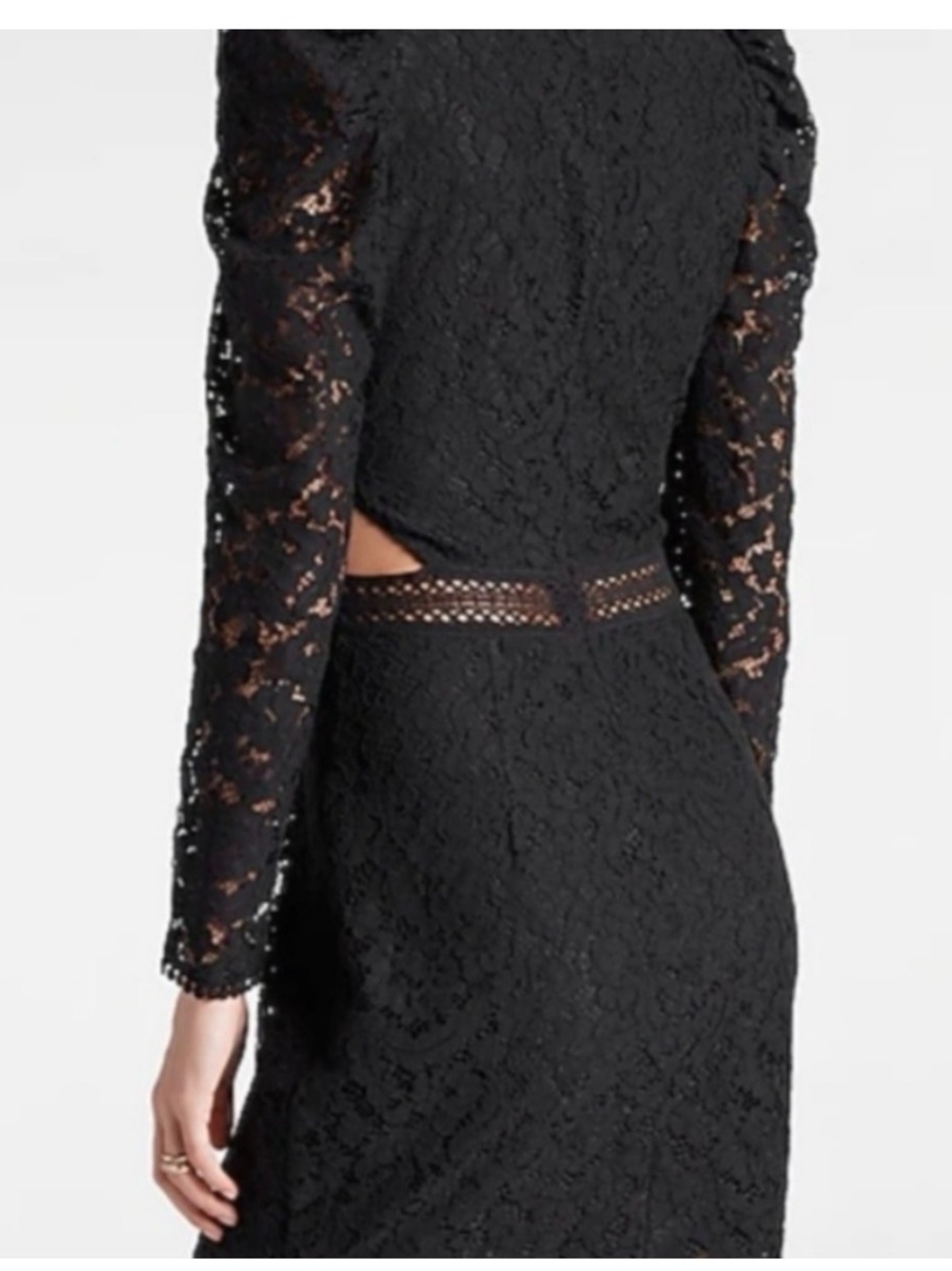Express Black Lace Long-Sleeve Puff Dress with Waist Cutouts - Picture 4 of 12